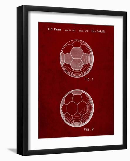 PP62-Burgundy Leather Soccer Ball Patent Poster-Cole Borders-Framed Giclee Print