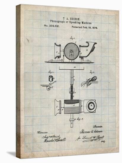 PP622-Antique Grid Parchment T. A. Edison Phonograph Patent Poster-Cole Borders-Stretched Canvas