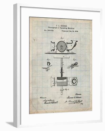PP622-Antique Grid Parchment T. A. Edison Phonograph Patent Poster-Cole Borders-Framed Giclee Print
