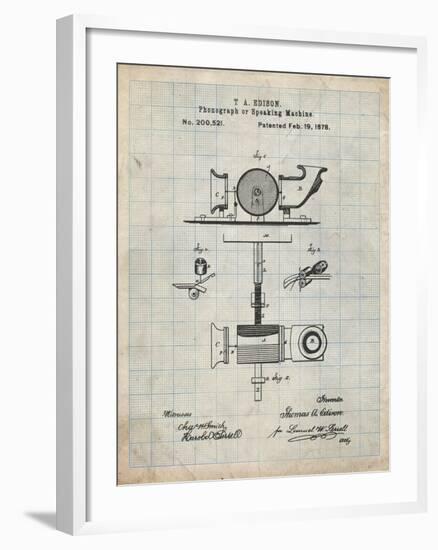 PP622-Antique Grid Parchment T. A. Edison Phonograph Patent Poster-Cole Borders-Framed Giclee Print