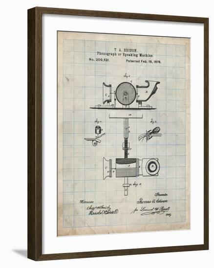 PP622-Antique Grid Parchment T. A. Edison Phonograph Patent Poster-Cole Borders-Framed Giclee Print