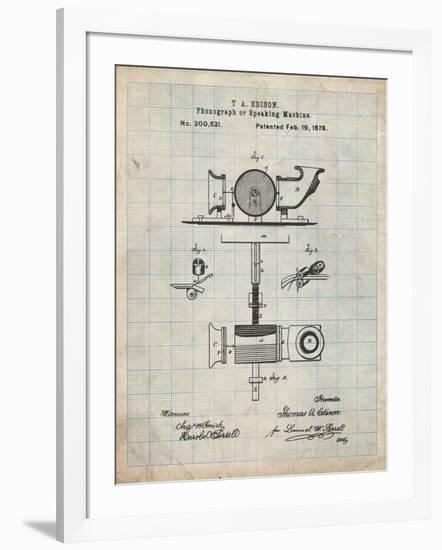 PP622-Antique Grid Parchment T. A. Edison Phonograph Patent Poster-Cole Borders-Framed Giclee Print