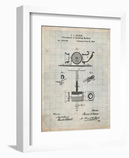 PP622-Antique Grid Parchment T. A. Edison Phonograph Patent Poster-Cole Borders-Framed Giclee Print