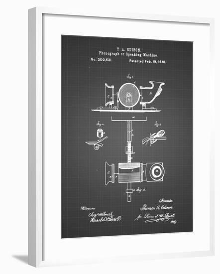 PP622-Black Grid T. A. Edison Phonograph Patent Poster-Cole Borders-Framed Giclee Print