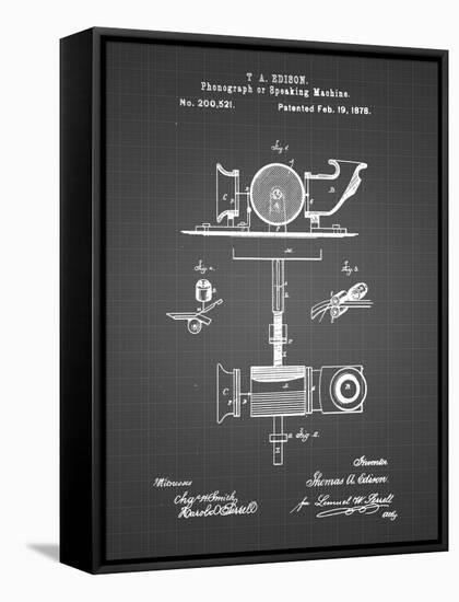 PP622-Black Grid T. A. Edison Phonograph Patent Poster-Cole Borders-Framed Stretched Canvas