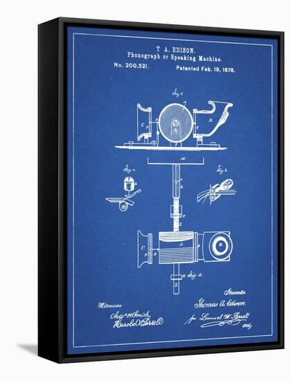 PP622-Blueprint T. A. Edison Phonograph Patent Poster-Cole Borders-Framed Stretched Canvas