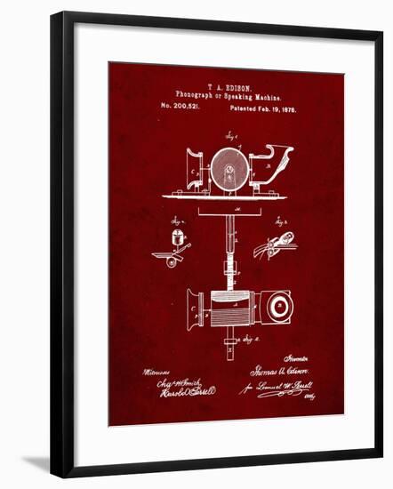 PP622-Burgundy T. A. Edison Phonograph Patent Poster-Cole Borders-Framed Giclee Print