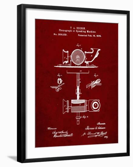 PP622-Burgundy T. A. Edison Phonograph Patent Poster-Cole Borders-Framed Giclee Print