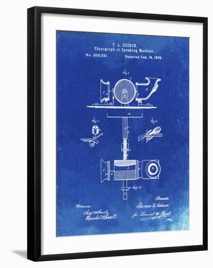 PP622-Faded Blueprint T. A. Edison Phonograph Patent Poster-Cole Borders-Framed Giclee Print