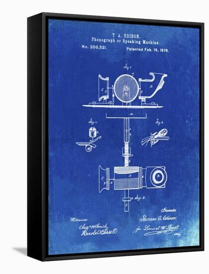 PP622-Faded Blueprint T. A. Edison Phonograph Patent Poster-Cole Borders-Framed Stretched Canvas