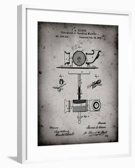 PP622-Faded Grey T. A. Edison Phonograph Patent Poster-Cole Borders-Framed Giclee Print