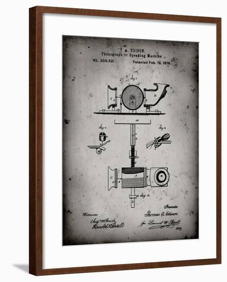 PP622-Faded Grey T. A. Edison Phonograph Patent Poster-Cole Borders-Framed Giclee Print