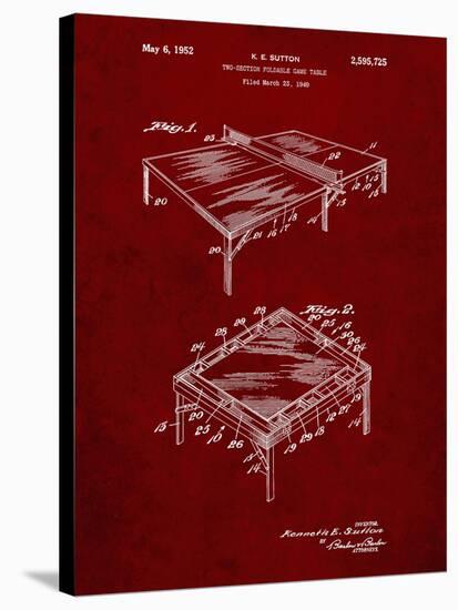 PP629-Burgundy Ping Pong Table Patent Poster-Cole Borders-Stretched Canvas