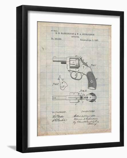 PP633-Antique Grid parchment H & R Revolver Pistol Patent Poster-Cole Borders-Framed Giclee Print