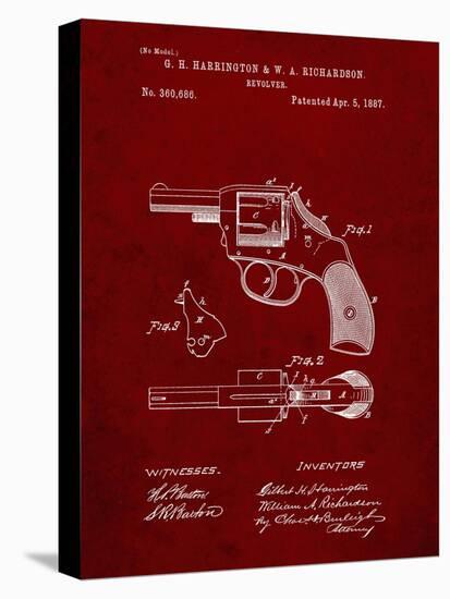 PP633-Burgundy H & R Revolver Pistol Patent Poster-Cole Borders-Stretched Canvas