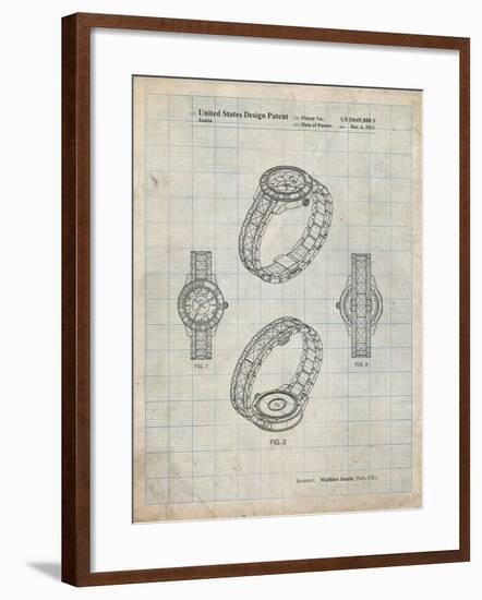 PP651-Antique Grid Parchment Luxury Watch Patent Poster-Cole Borders-Framed Giclee Print