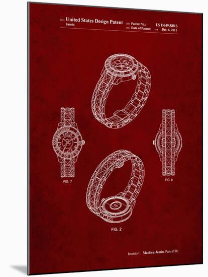 PP651-Burgundy Luxury Watch Patent Poster-Cole Borders-Mounted Giclee Print