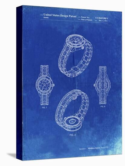 PP651-Faded Blueprint Luxury Watch Patent Poster-Cole Borders-Stretched Canvas
