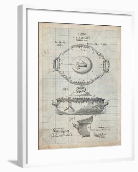 PP657-Antique Grid Parchment Haviland Covered Serving Dish Canvas Art-Cole Borders-Framed Giclee Print