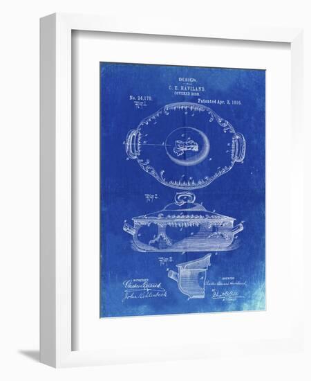 PP657-Faded Blueprint Haviland Covered Serving Dish Canvas Art-Cole Borders-Framed Giclee Print