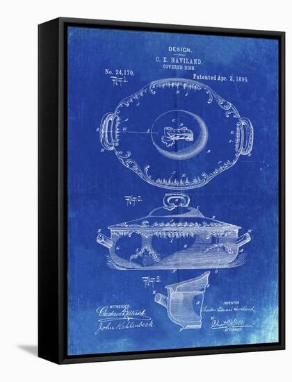 PP657-Faded Blueprint Haviland Covered Serving Dish Canvas Art-Cole Borders-Framed Stretched Canvas