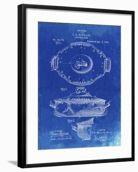 PP657-Faded Blueprint Haviland Covered Serving Dish Canvas Art-Cole Borders-Framed Giclee Print