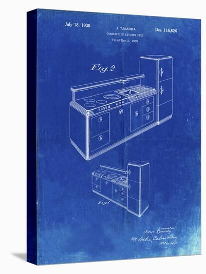 PP659-Faded Blueprint Kitchen Cabinets Poster-Cole Borders-Stretched Canvas