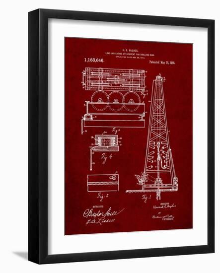 PP66-Burgundy Howard Hughes Oil Drilling Rig Patent Poster-Cole Borders-Framed Giclee Print