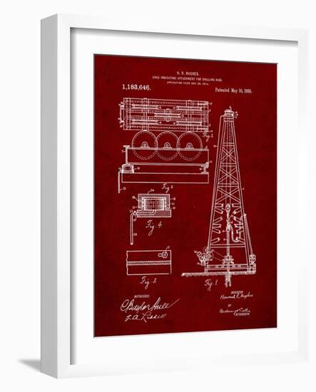 PP66-Burgundy Howard Hughes Oil Drilling Rig Patent Poster-Cole Borders-Framed Giclee Print