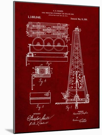 PP66-Burgundy Howard Hughes Oil Drilling Rig Patent Poster-Cole Borders-Mounted Giclee Print