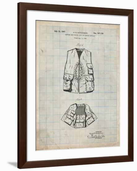 PP661-Antique Grid Parchment Hunting and Fishing Vest Patent Poster-Cole Borders-Framed Giclee Print