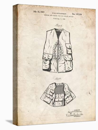 PP661-Vintage Parchment Hunting and Fishing Vest Patent Poster-Cole Borders-Stretched Canvas