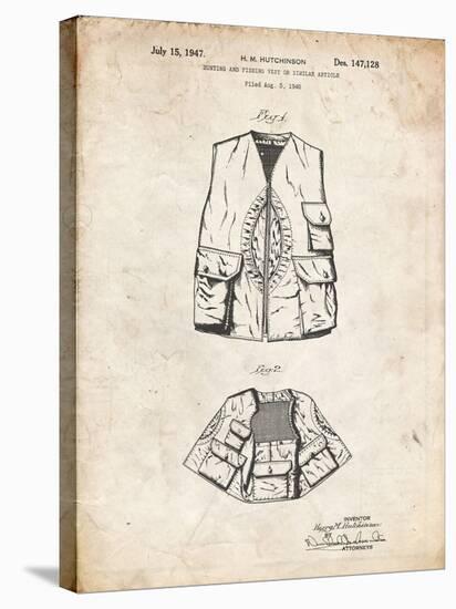 PP661-Vintage Parchment Hunting and Fishing Vest Patent Poster-Cole Borders-Stretched Canvas