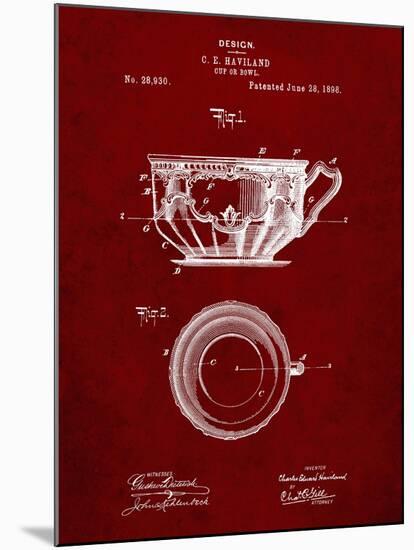 PP670-Burgundy Gyrocompass Patent Poster-Cole Borders-Mounted Giclee Print