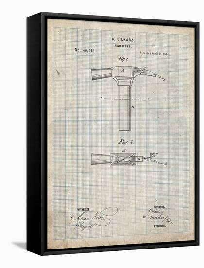 PP689-Antique Grid Parchment Claw Hammer 1874 Patent Poster-Cole Borders-Framed Stretched Canvas