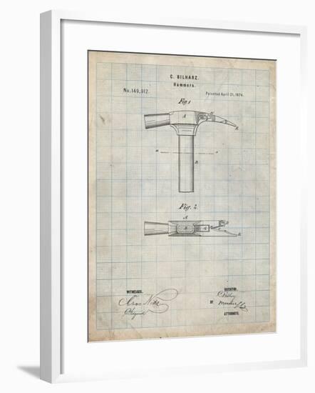 PP689-Antique Grid Parchment Claw Hammer 1874 Patent Poster-Cole Borders-Framed Giclee Print