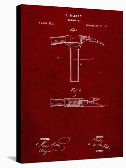 PP689-Burgundy Claw Hammer 1874 Patent Poster-Cole Borders-Stretched Canvas