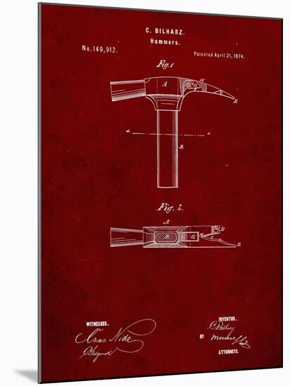 PP689-Burgundy Claw Hammer 1874 Patent Poster-Cole Borders-Mounted Giclee Print