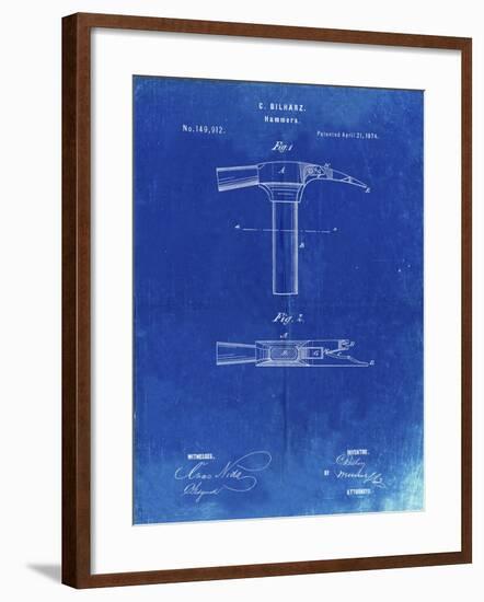 PP689-Faded Blueprint Claw Hammer 1874 Patent Poster-Cole Borders-Framed Giclee Print