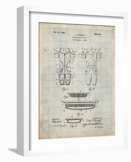 PP690-Antique Grid Parchment Ridell Football Pads 1926 Patent Poster-Cole Borders-Framed Giclee Print