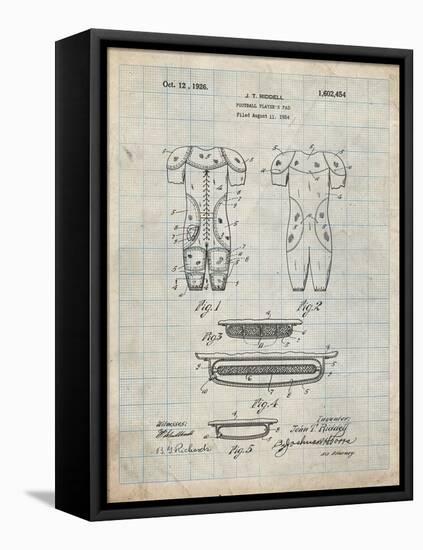 PP690-Antique Grid Parchment Ridell Football Pads 1926 Patent Poster-Cole Borders-Framed Stretched Canvas