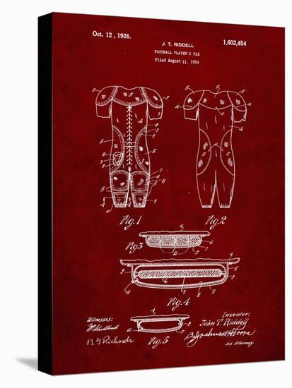 PP690-Burgundy Ridell Football Pads 1926 Patent Poster-Cole Borders-Stretched Canvas