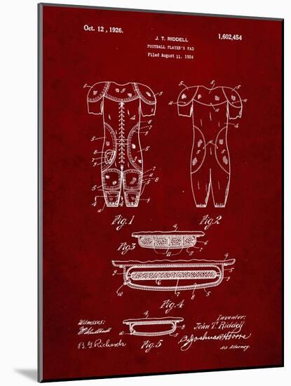 PP690-Burgundy Ridell Football Pads 1926 Patent Poster-Cole Borders-Mounted Giclee Print