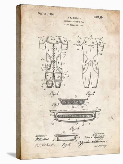 PP690-Vintage Parchment Ridell Football Pads 1926 Patent Poster-Cole Borders-Stretched Canvas