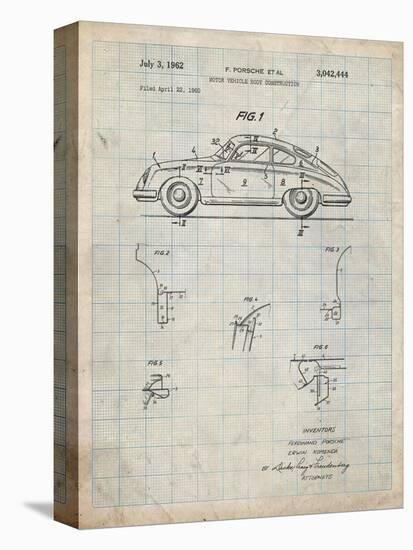 PP698-Antique Grid Parchment 1960 Porsche 365 Patent Poster-Cole Borders-Stretched Canvas