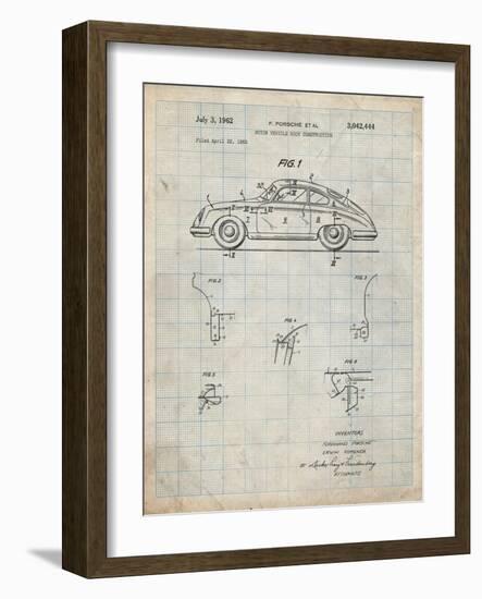 PP698-Antique Grid Parchment 1960 Porsche 365 Patent Poster-Cole Borders-Framed Giclee Print