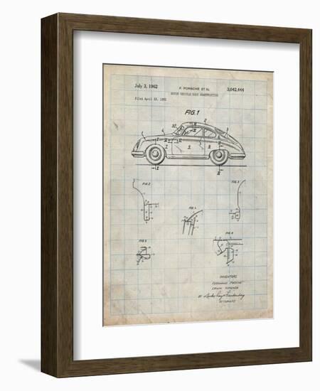 PP698-Antique Grid Parchment 1960 Porsche 365 Patent Poster-Cole Borders-Framed Giclee Print