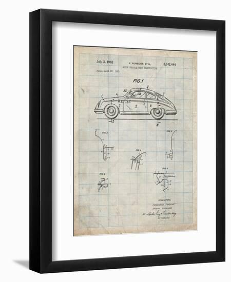 PP698-Antique Grid Parchment 1960 Porsche 365 Patent Poster-Cole Borders-Framed Giclee Print
