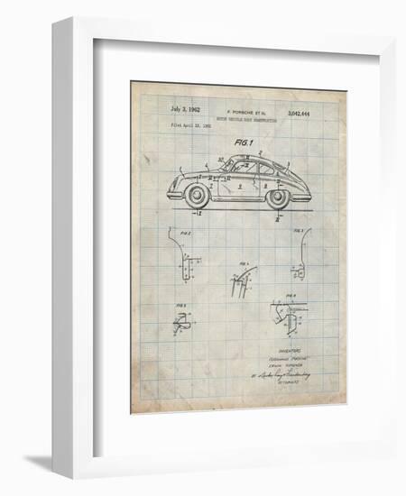 PP698-Antique Grid Parchment 1960 Porsche 365 Patent Poster-Cole Borders-Framed Giclee Print