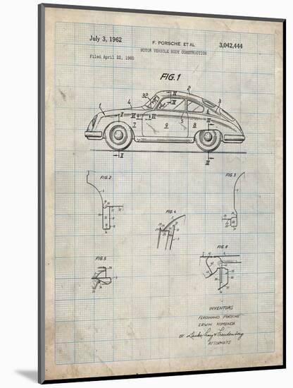 PP698-Antique Grid Parchment 1960 Porsche 365 Patent Poster-Cole Borders-Mounted Giclee Print
